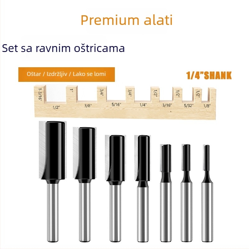 Sedmeročlani set pravih kanalskih freza, karbid, drvoobradni alat, promjer ručke 6,35 mm, pogodno za drvo, MDF, šperploču i tvrdo drvo