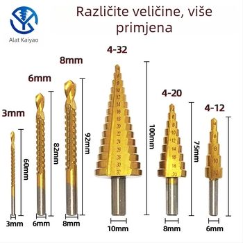 Kaiyao set bušilica s titanijskim premazom na ležajnu čeli, trokutasti držač, ravni kanali, nazubljeni koraci bušilica, 6 kom u plastičnoj kutiji