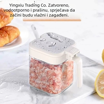 Staklena kutija i set posuda za začine, kutija za skladištenje čvrstih začina, mogućnost tiskanja logotipa, prilagodba, premium kvaliteta, moderno minimalistički dizajn
