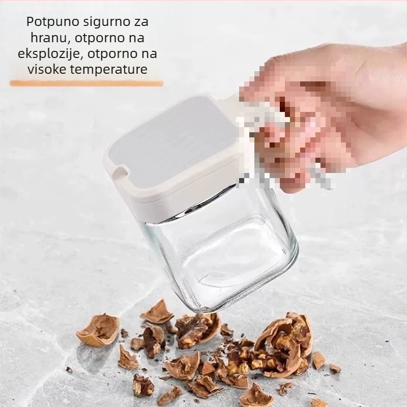 Staklena kutija i set posuda za začine, kutija za skladištenje čvrstih začina, mogućnost tiskanja logotipa, prilagodba, premium kvaliteta, moderno minimalistički dizajn