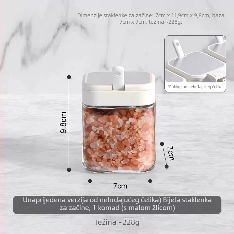 Staklena kutija i set posuda za začine, kutija za skladištenje čvrstih začina, mogućnost tiskanja logotipa, prilagodba, premium kvaliteta, moderno minimalistički dizajn