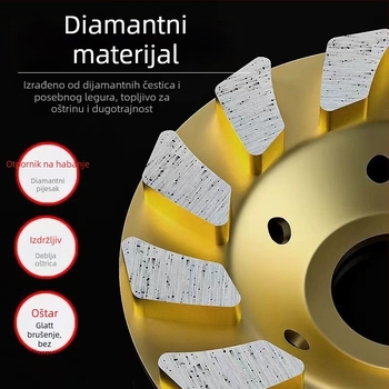 Diamantski kupolasti disk za brušenje – debeli, sinterirani; pogodan za beton, kamen, metal i podove