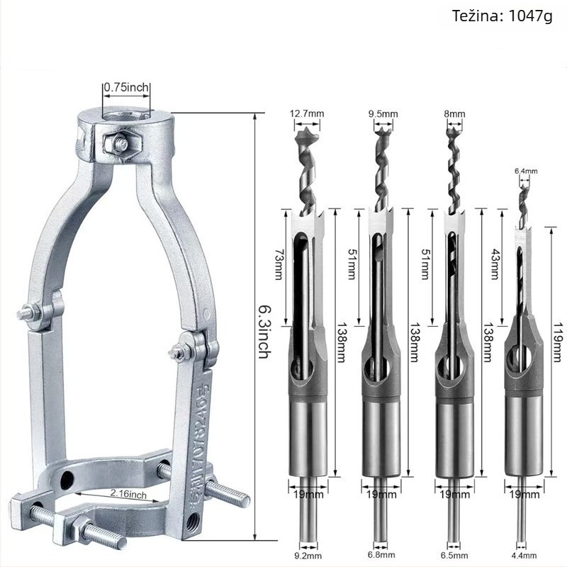 Čvrsti držač bušilice za kvadratni otvor – adapter za bušenje kvadratnih rupa na stolnoj bušilici