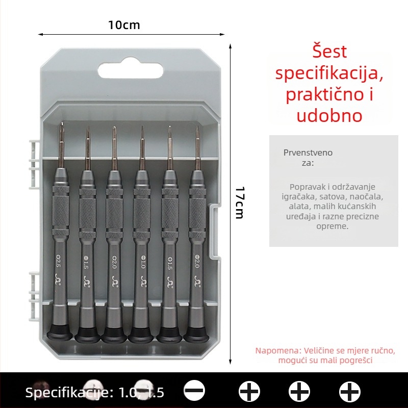 Power Hardware Precizni odvijač, 6-u-1 za naočale i satove, magnetski, S2 alatna čelična legura, težina 0,165
