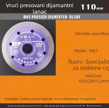 Diamantski rezni disk za keramičku obradu, veza od metalnog legura, postupak sinteriranja, težina 0.1, prilagodljiva obrada