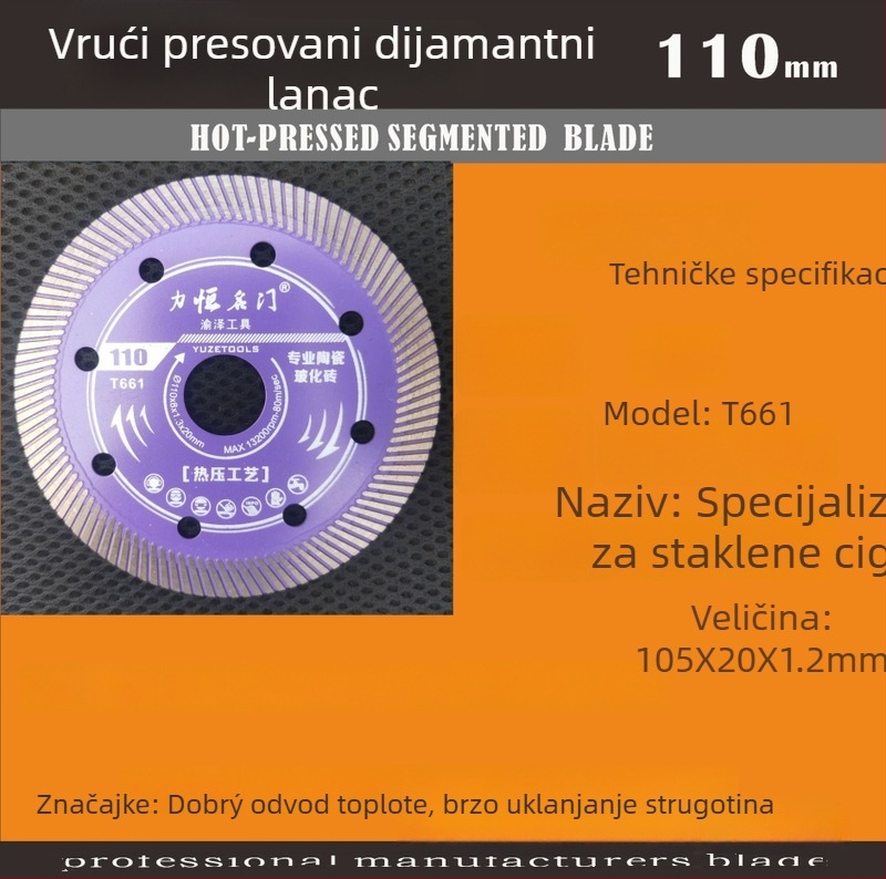Diamantski rezni disk za keramičku obradu, veza od metalnog legura, postupak sinteriranja, težina 0.1, prilagodljiva obrada