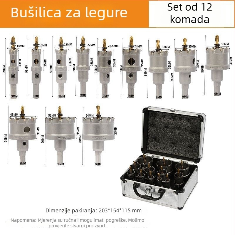 Karbidni set za proširivanje rupa, 12 komada, za legure nehrđajućeg čelika, aluminijske legure i željezne ploče