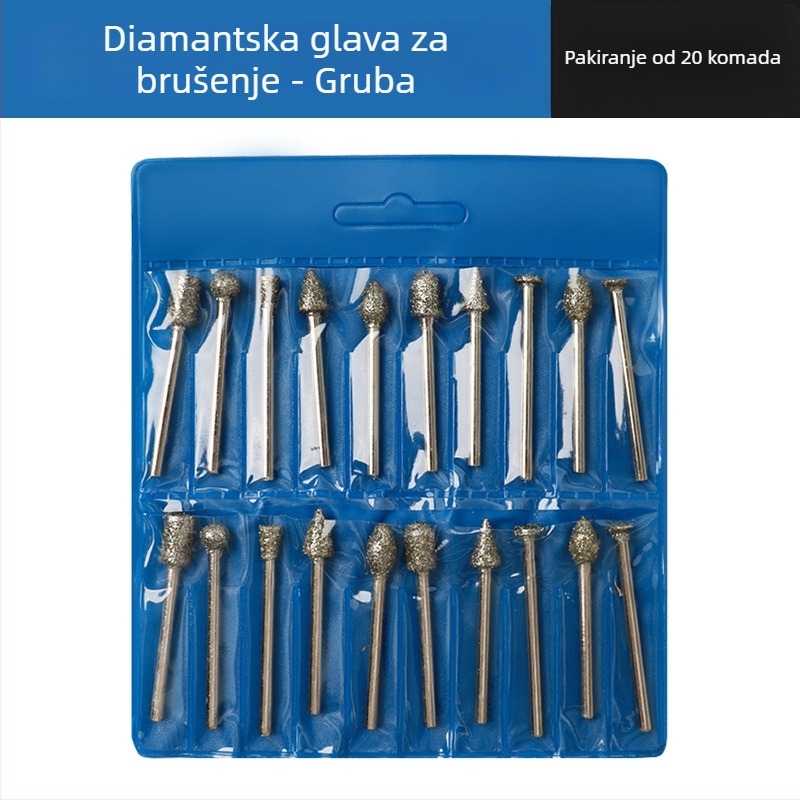 Set od 20 grubih dijamantnih glava za brušenje za graviranje nefrita, stakla, keramike i metala
