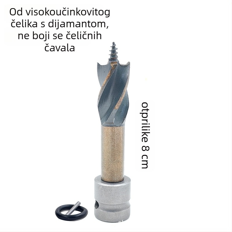 Vrtni bit za drvo za električnu bušilicu, HSS, četverostrani vodilica/šablona, otvaranje rupa u drvetu