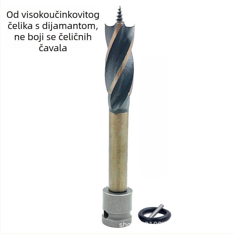 Vrtni bit za drvo za električnu bušilicu, HSS, četverostrani vodilica/šablona, otvaranje rupa u drvetu