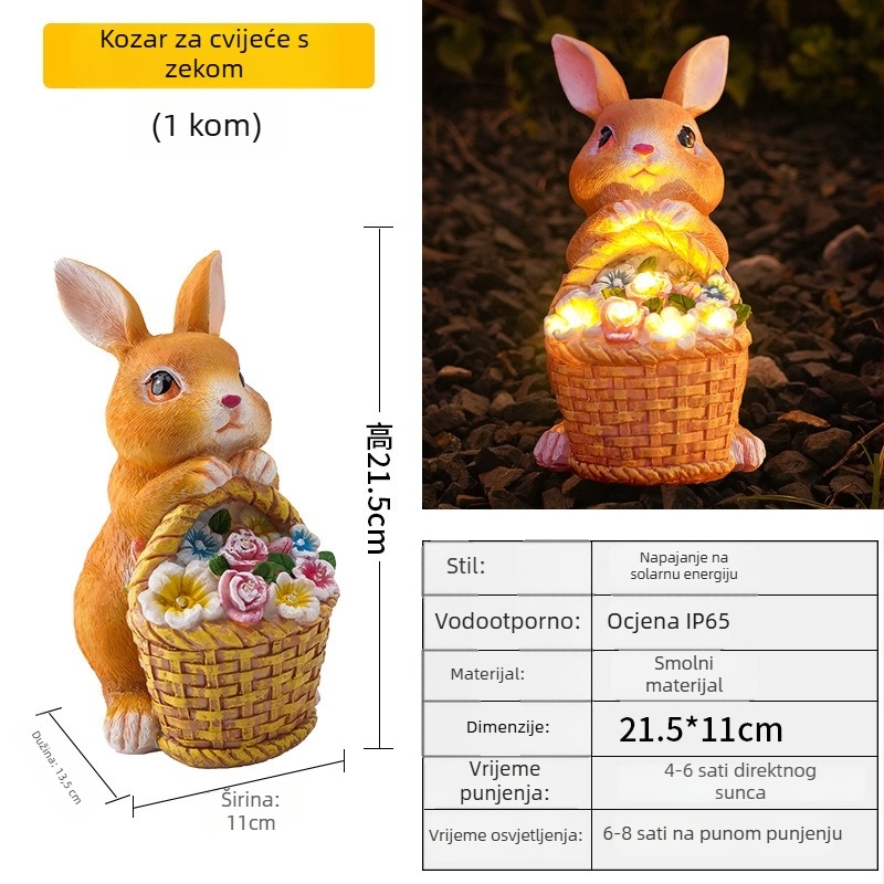 Set dekorativnih predmeta od smole: zec u košari, minimalistički stil, Evergreen