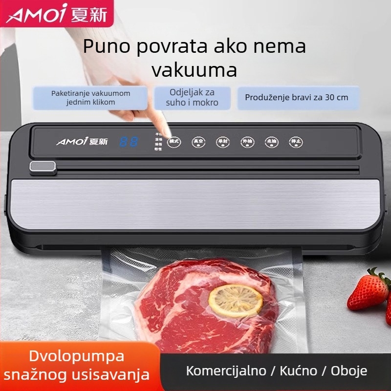 Kompaktna kućna mašina za vakuumsko zatvaranje s dvostrukom pumpom, automatska, za suho i mokro pakiranje
