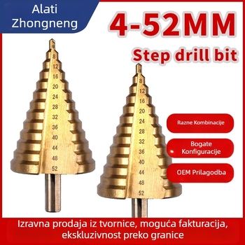 HSS bušilica pagoda stila sa koracima, titanovim premazom, ravnim kanalom za bušenje limova