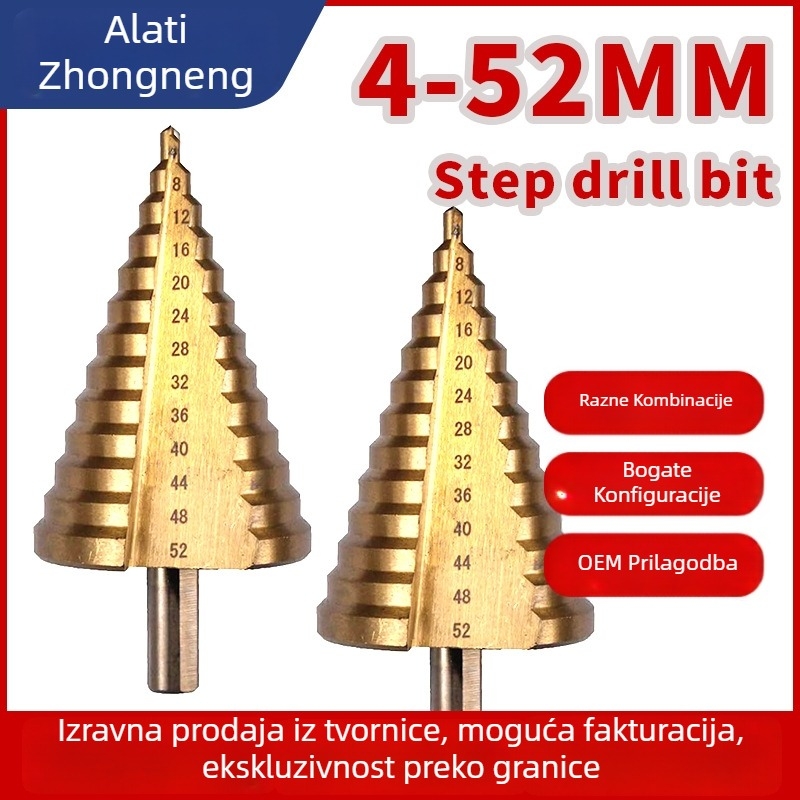 HSS bušilica pagoda stila sa koracima, titanovim premazom, ravnim kanalom za bušenje limova