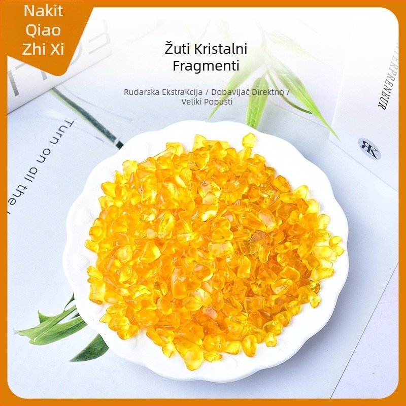 Kamenčići kristal citrin za pejzažnu i akvarijsku dekoraciju, geometrijski oblik, kristalni materijal, pakiranje u PP vrećici, moderni minimalistički stil
