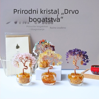 Ametistno kristalno stablo sreće — moderan stil, sirovi kristal, Muniro, kartonska ambalaža