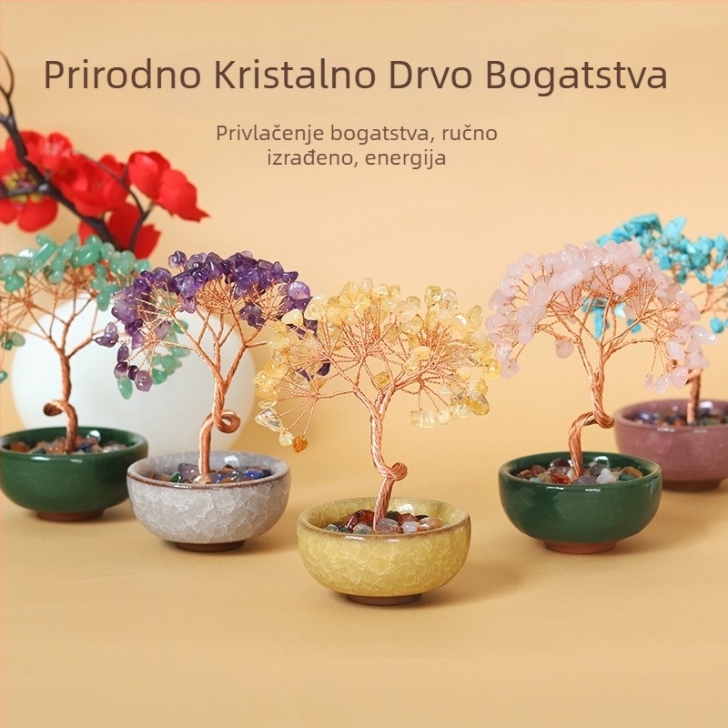 Ametistno kristalno stablo sreće — moderan stil, sirovi kristal, Muniro, kartonska ambalaža