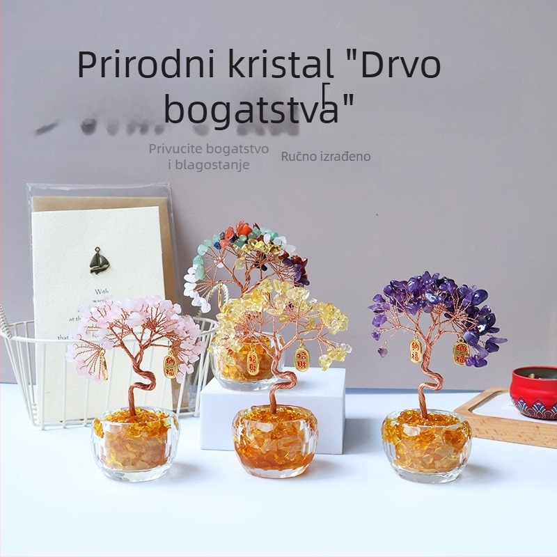 Ametistno kristalno stablo sreće — moderan stil, sirovi kristal, Muniro, kartonska ambalaža