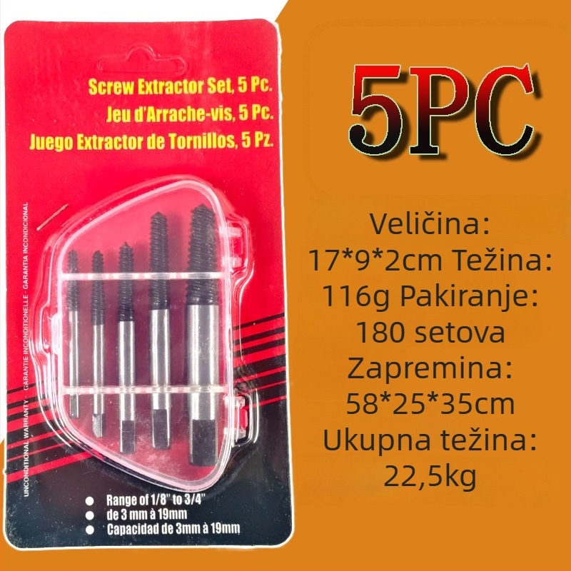 Ekstraktor polomljenih vijaka i alat za uklanjanje prekidanih žica, ležajna čelika, set 5-6 komada