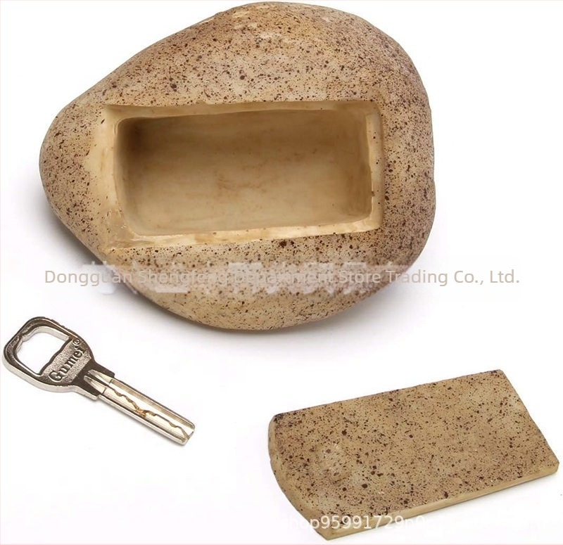 Geometrijska kutija za ključeva od smole, kamen-stilu, za vanjski vrt, skriveno skladištenje ključeva, modern dekorativni komad (Materijal: Smola; Kategorija: Geometrija; Stil: Moderna jednostavnost; Tip materijala: Plastika, Smola)