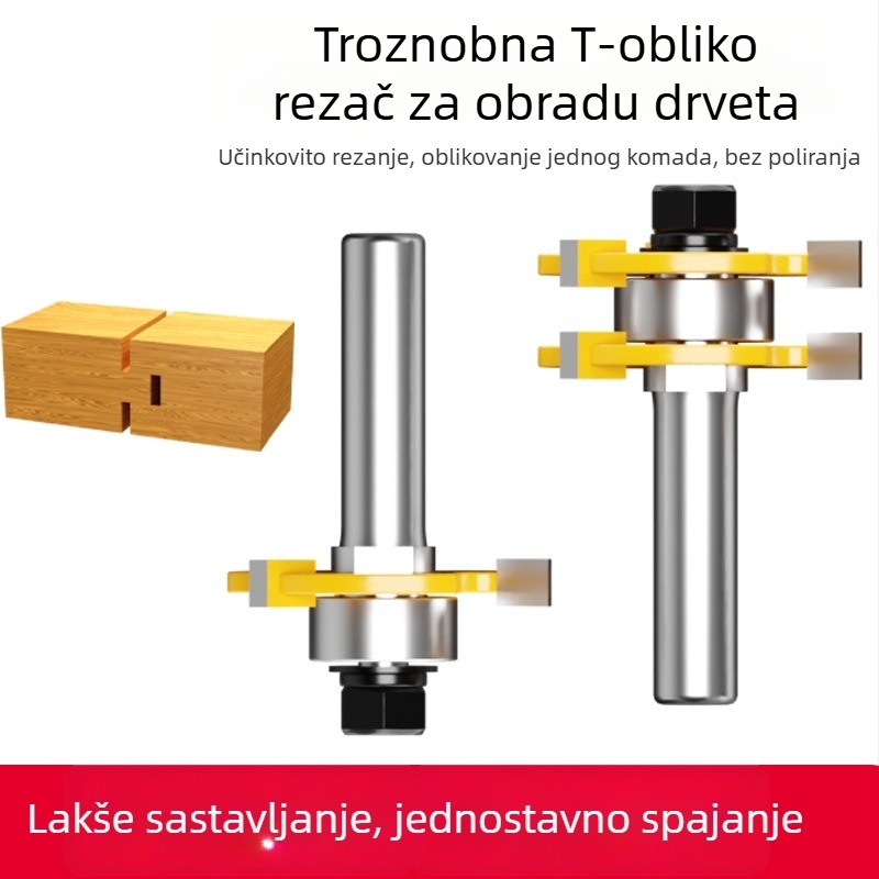 Faith freza za drvo, trozuba T-tip freza za mortise i tenon, za ploče i podove, set od 2 komada