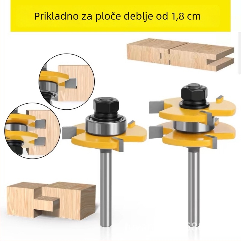 Faith freza za drvo, trozuba T-tip freza za mortise i tenon, za ploče i podove, set od 2 komada