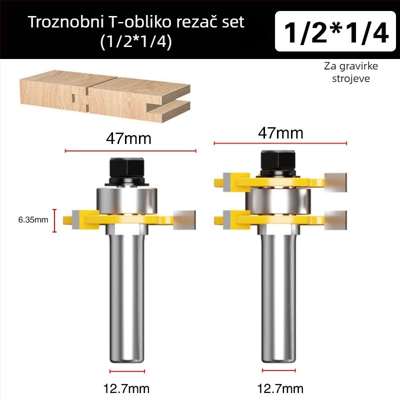 Faith freza za drvo, trozuba T-tip freza za mortise i tenon, za ploče i podove, set od 2 komada