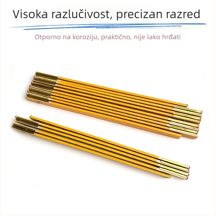 Drvena sklopiva mjernica, deset segmenata, duljina 2 m, alat za drvarstvo