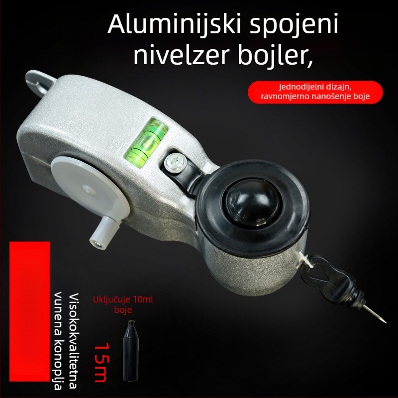 Ručni niveliator s aluminijske legure tintom spremnikom za drvodjelstvo, model HS-04560, brand Henshuo, namijenjen dekorativnoj stolariji i vodoinstalacijama