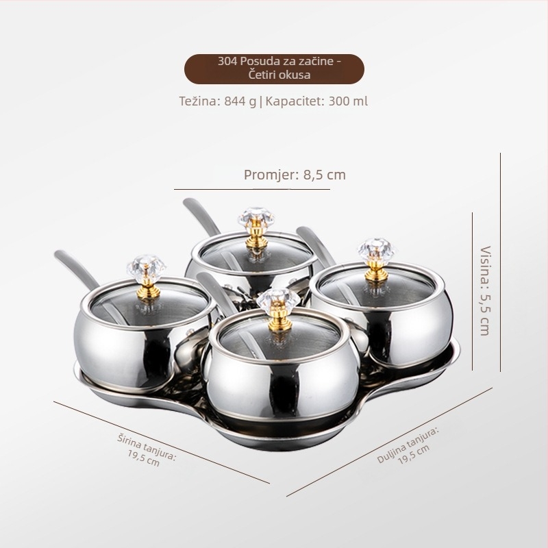 Set spremnika za začine od 304 nehrđajućeg čelika — Thread Rabbit, podrijetlo Čaozhou, mogućnost prilagodbe i ispis logotipa.