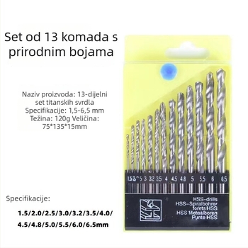 Set od 13 komada spiralnih svrdla za drvo, titanom prekrivenih HSS-om, za električni odvijač