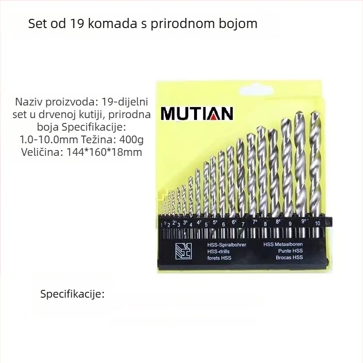 Set od 13 komada spiralnih svrdla za drvo, titanom prekrivenih HSS-om, za električni odvijač