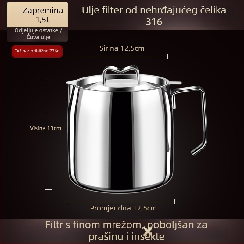 Posuda za ulje s poklopcem i mrežastim filtrom, 18/10 nehrđajući čelik, Earthworm