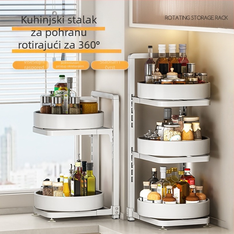 Rotirajući stalak za začine za kuhinjski pult – podni stalak, višenamjenski, moderni minimalistički stil, materijal: ugljični čelik