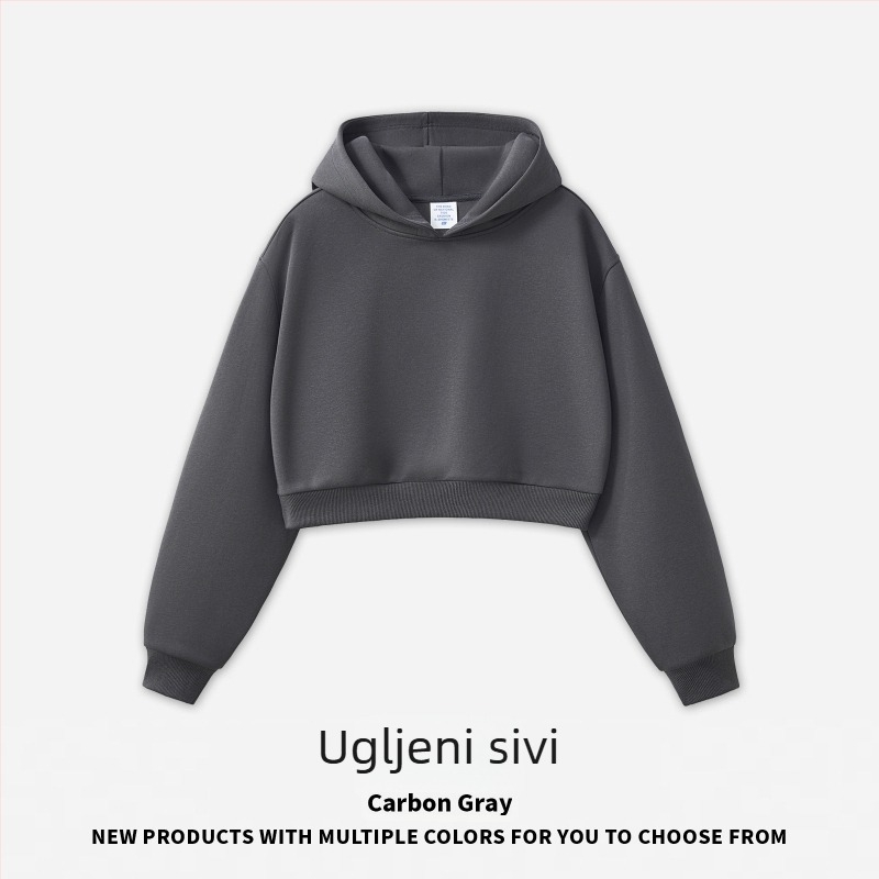RS ženski set s kapuljačom i trenirkama, kratki kroj 40–50 cm, labav kroj, pamuk-poliester, jednobojni