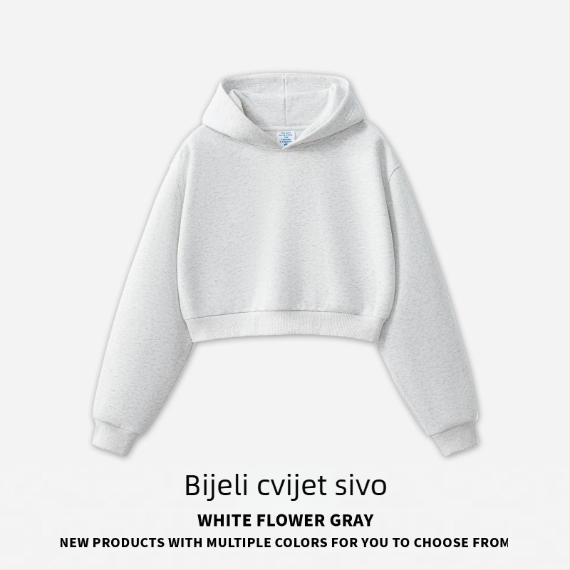 RS ženski set s kapuljačom i trenirkama, kratki kroj 40–50 cm, labav kroj, pamuk-poliester, jednobojni