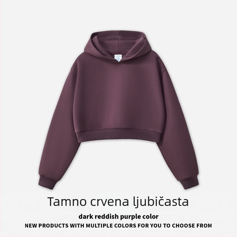 RS ženski set s kapuljačom i trenirkama, kratki kroj 40–50 cm, labav kroj, pamuk-poliester, jednobojni