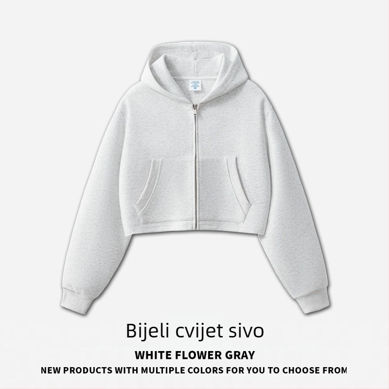RS ženski set s kapuljačom i trenirkama, kratki kroj 40–50 cm, labav kroj, pamuk-poliester, jednobojni
