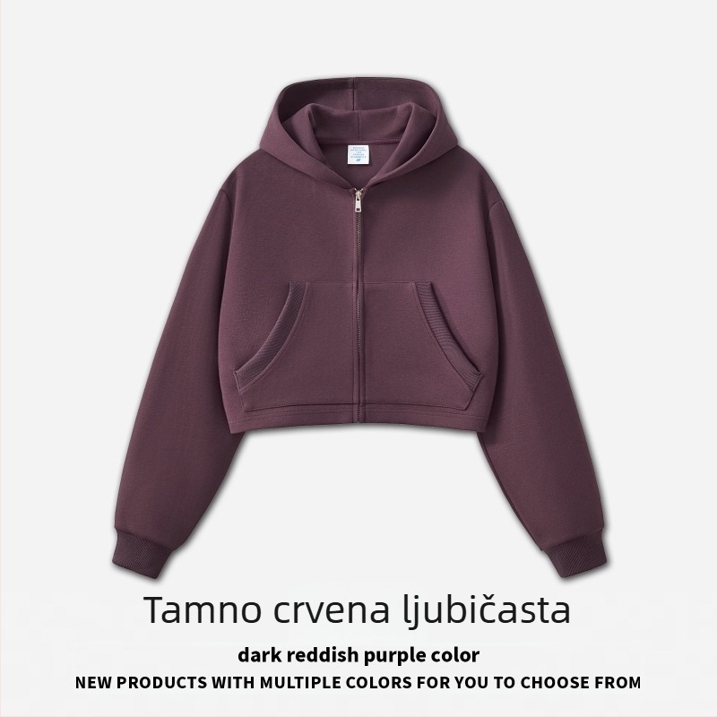 RS ženski set s kapuljačom i trenirkama, kratki kroj 40–50 cm, labav kroj, pamuk-poliester, jednobojni
