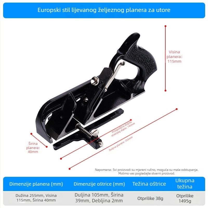 Ručni planer za drvo, europskog stila, alat za podrezivanje i zaobljenje rubova, prilagodljiv