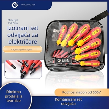 Izolirani set odvijača Phillips i ravnog vrha s magnetskim vrhovima, 8 komada, 45# čelik