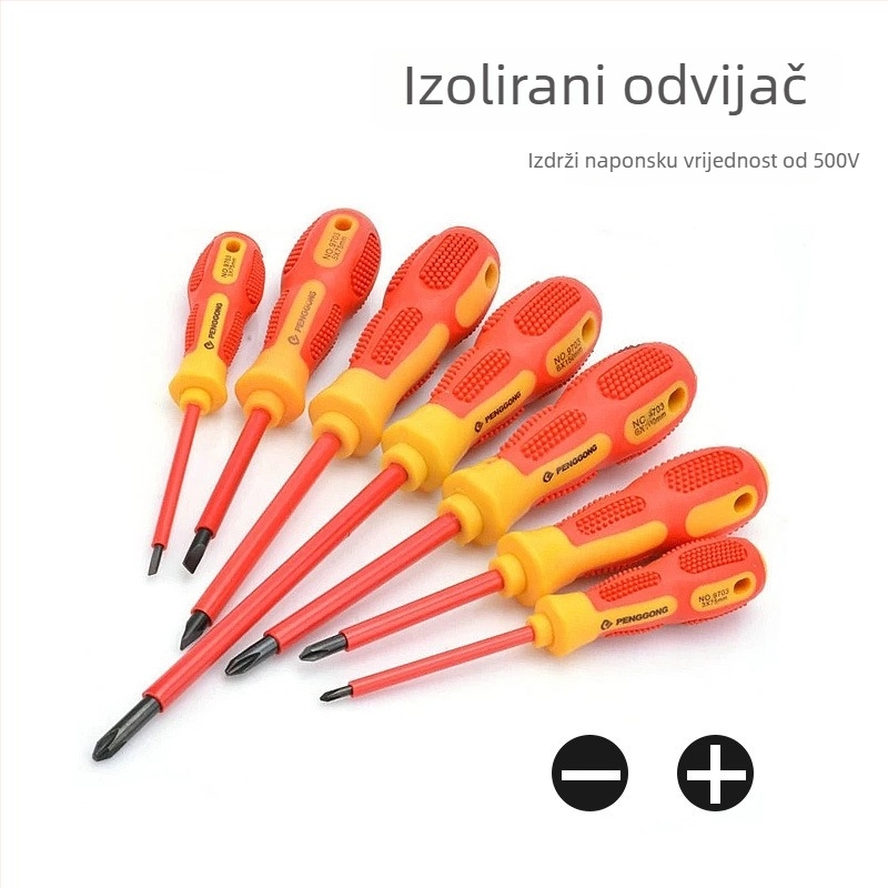 Izolirani set odvijača Phillips i ravnog vrha s magnetskim vrhovima, 8 komada, 45# čelik