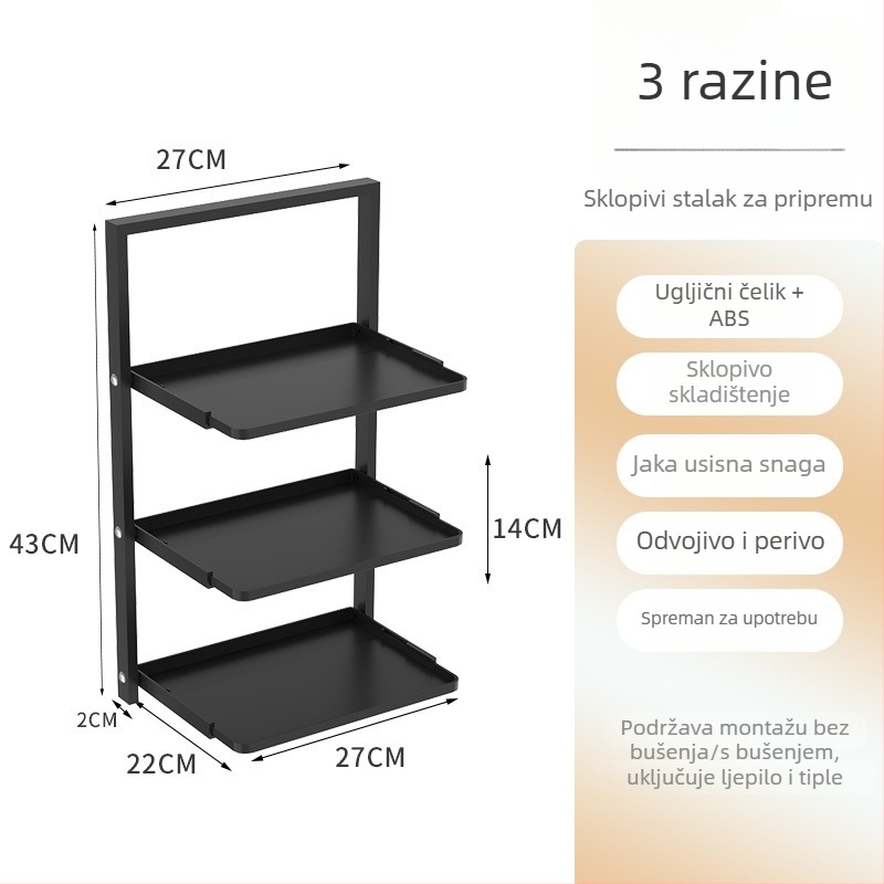Sklopivi zidni kuhinjski stalak, višeslojna kutna polica za začine, zdjele i pribor.