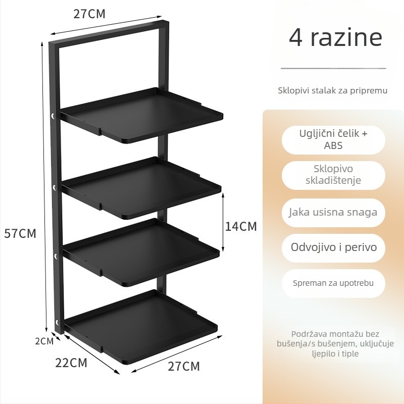 Sklopivi zidni kuhinjski stalak, višeslojna kutna polica za začine, zdjele i pribor.