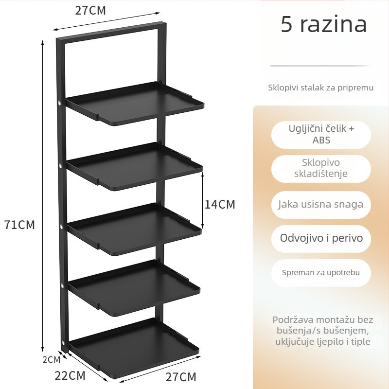 Sklopivi zidni kuhinjski stalak, višeslojna kutna polica za začine, zdjele i pribor.