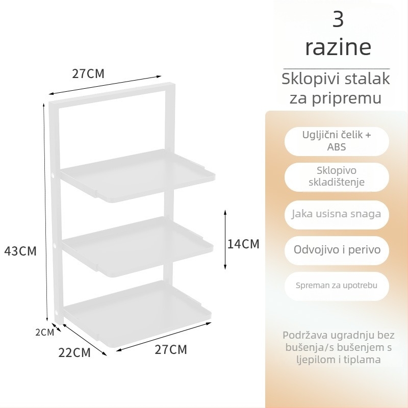 Sklopivi zidni kuhinjski stalak, višeslojna kutna polica za začine, zdjele i pribor.