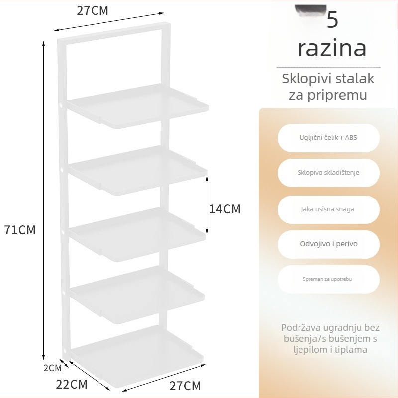 Sklopivi zidni kuhinjski stalak, višeslojna kutna polica za začine, zdjele i pribor.