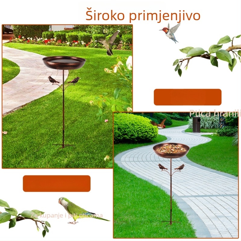 Željezna hranilica za ptice i bazen za kupanje ptica, ukras za vrt i dvorište, s polumanualnom i polumehaničkom konstrukcijom