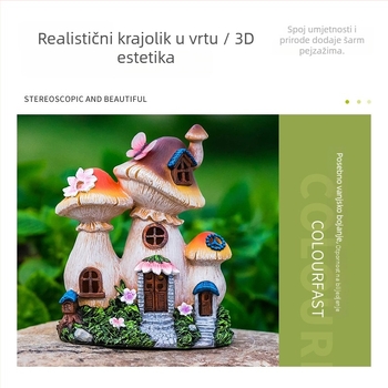 Pengteng Solarni ukras od smole za vrt – Motiv gljiva cvijet kuća, crtani stil