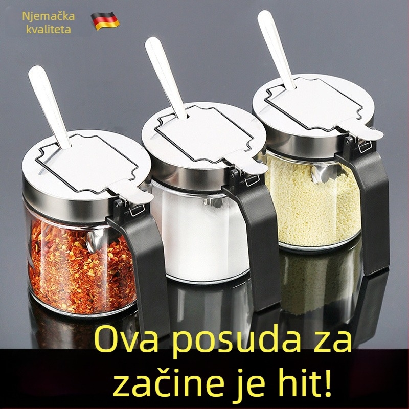 Set posuda za začine – staklene posude otporne na toplinu od borosilikatnog stakla, dozatori za tekuće začine, elegantno kuhinjsko skladištenje, prvoklasna kvaliteta
